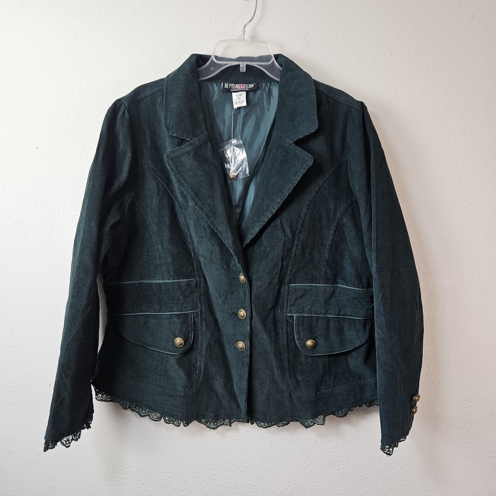 THE PYRAMID COLLECTION Cordoruy Jacket Size 1X NWOT Green Lace Trim